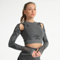 Top Running Fitness Women Camo Mesh Custom Logo Long Sleeve Seamless Sports Yoga Top